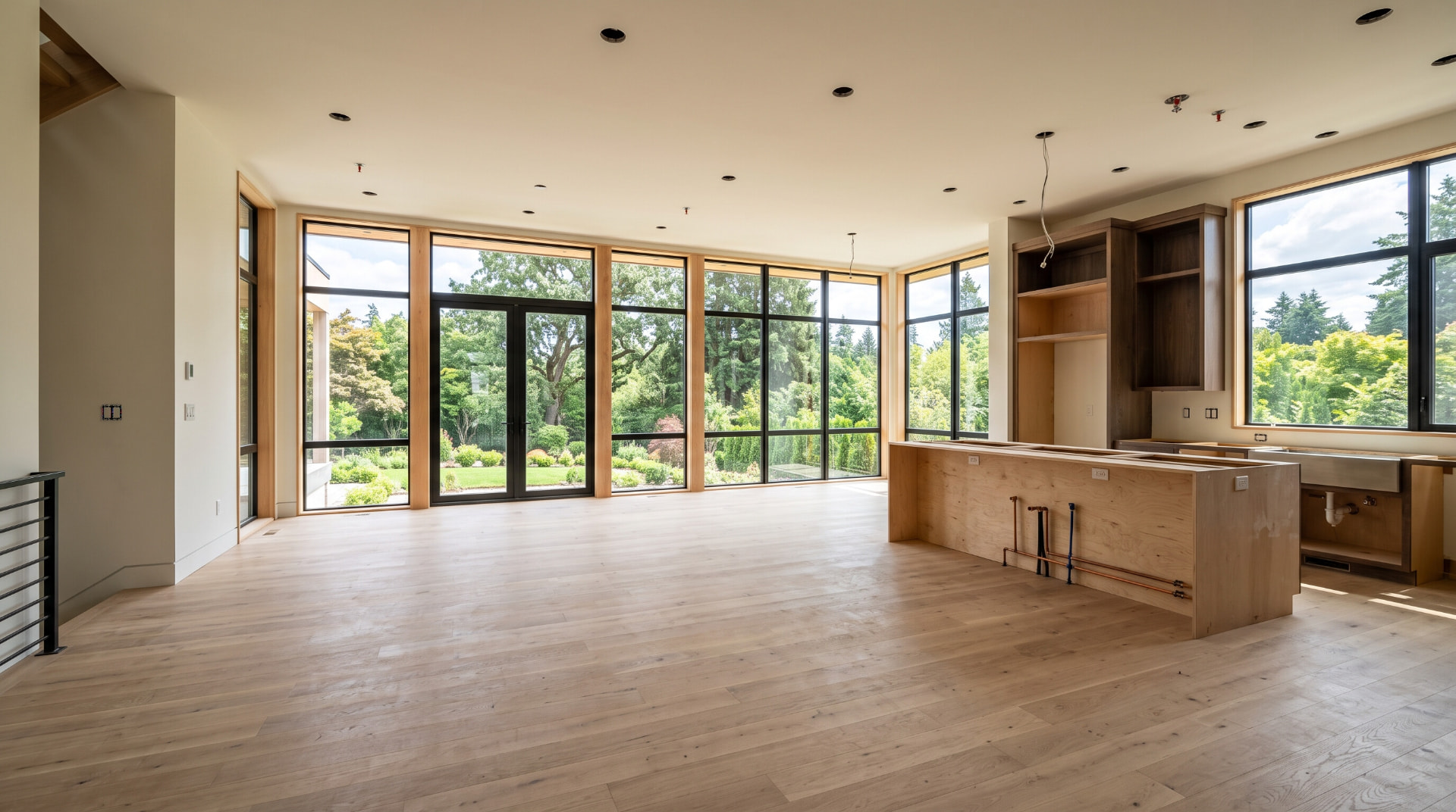 Unfinished luxury open-plan interior before visualization